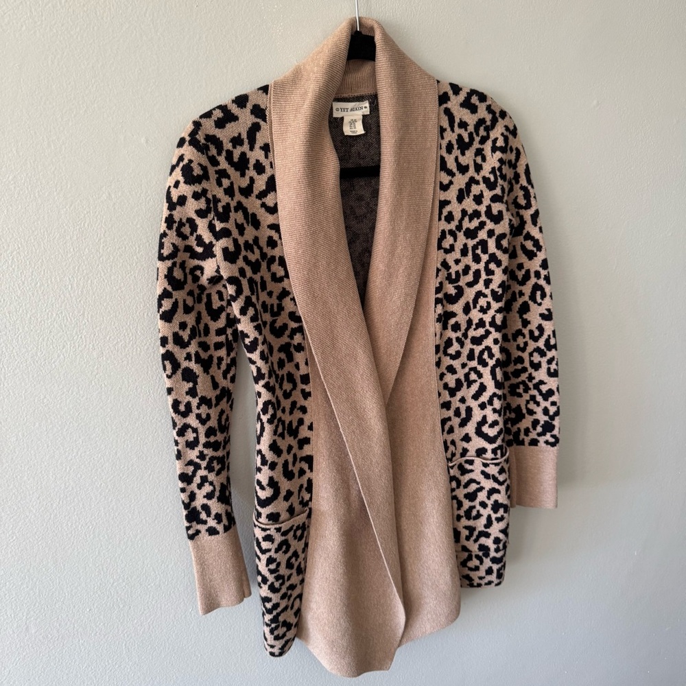 Yet Again leopard print open knit cardigan sweater XSmall - Picture 6 of 14